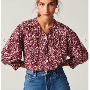 Ba&sh Women's Burgundy Raisin Sold Out Blouse size 4 Chic Praire Peasant Baloon